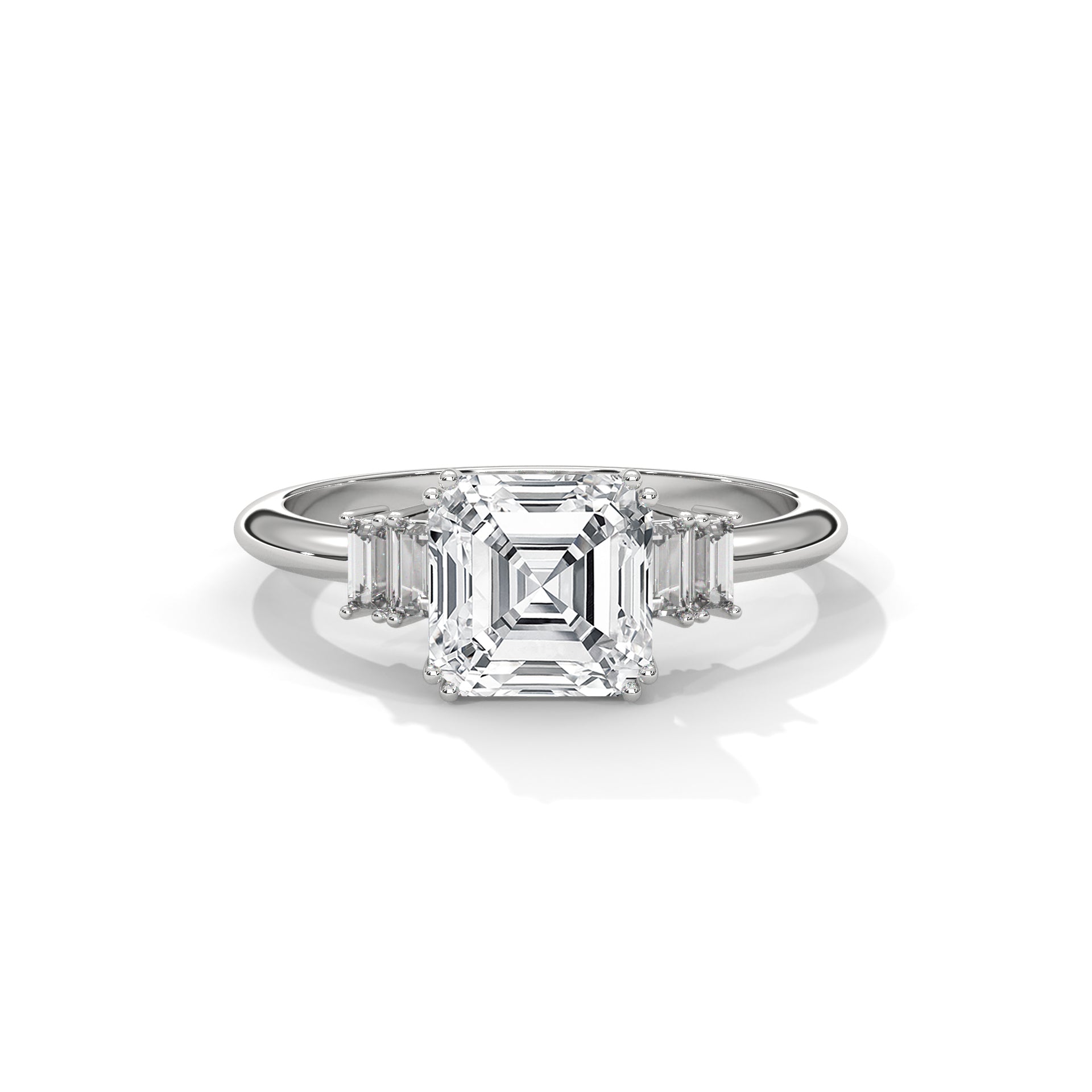 Asscher Cut Three Stone Diamond Engagement Ring