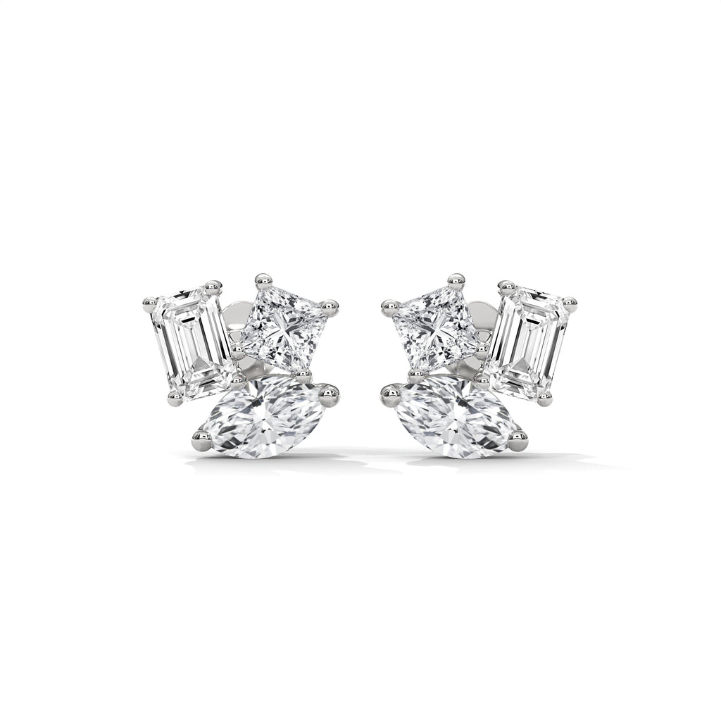 Mixed Shape Diamond Cluster Stud Earrings