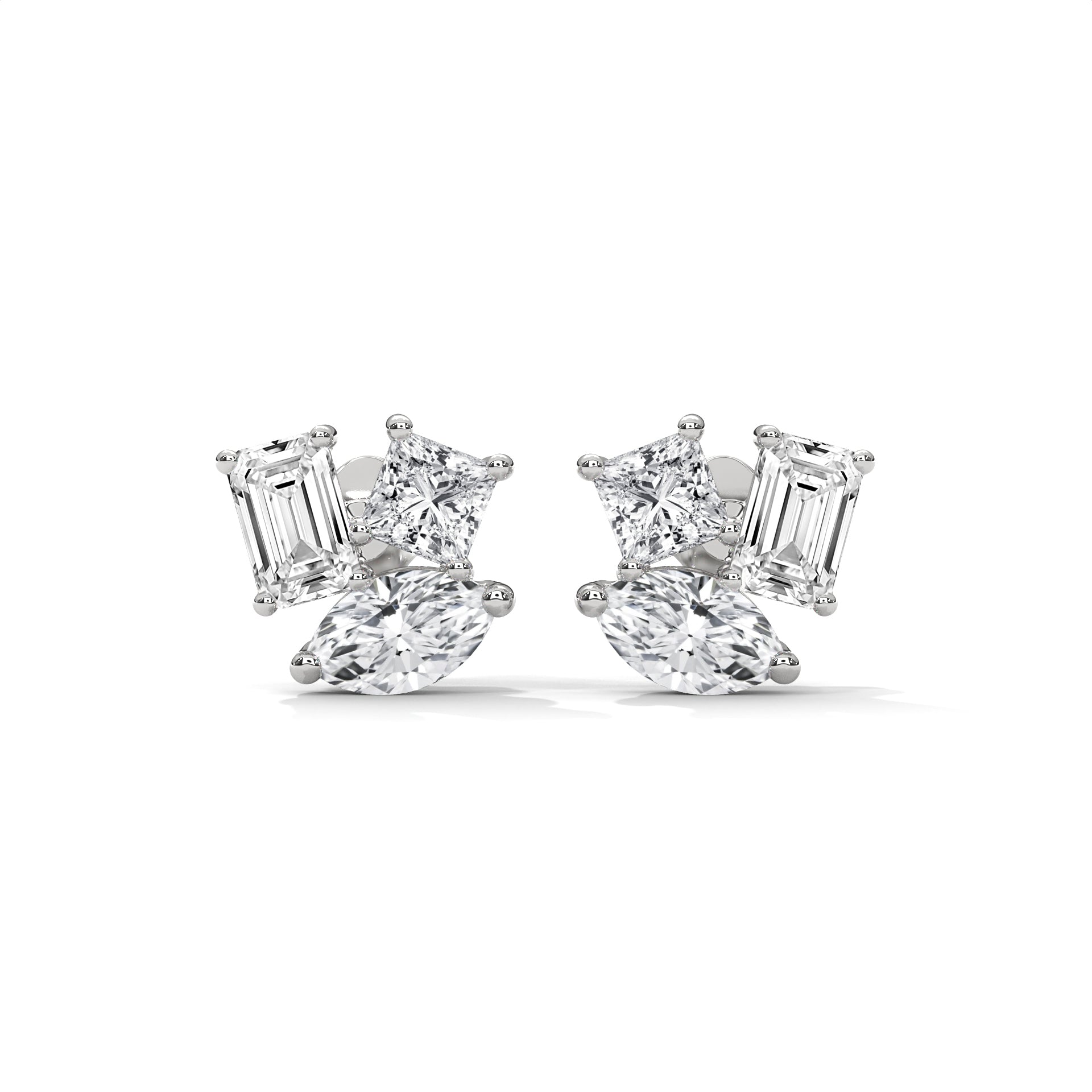 Mixed Shape Diamond Cluster Stud Earrings