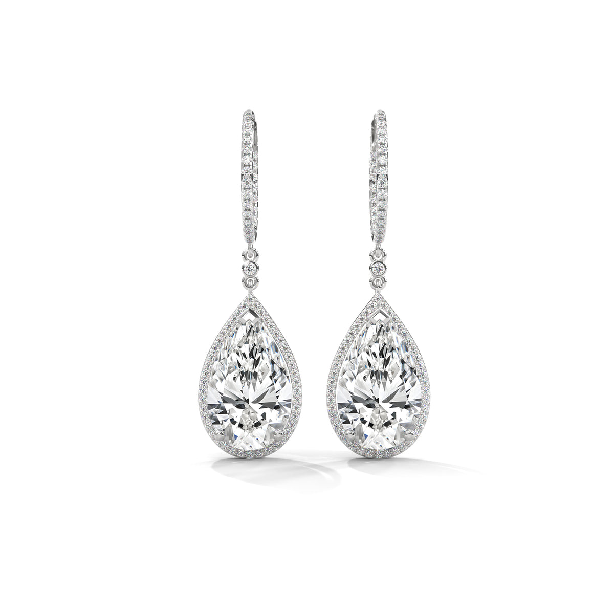 Pear Halo Diamond Drop Hoop Earrings — Jewelix Atelier