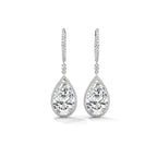 Pear Halo Diamond Drop Hoop Earrings