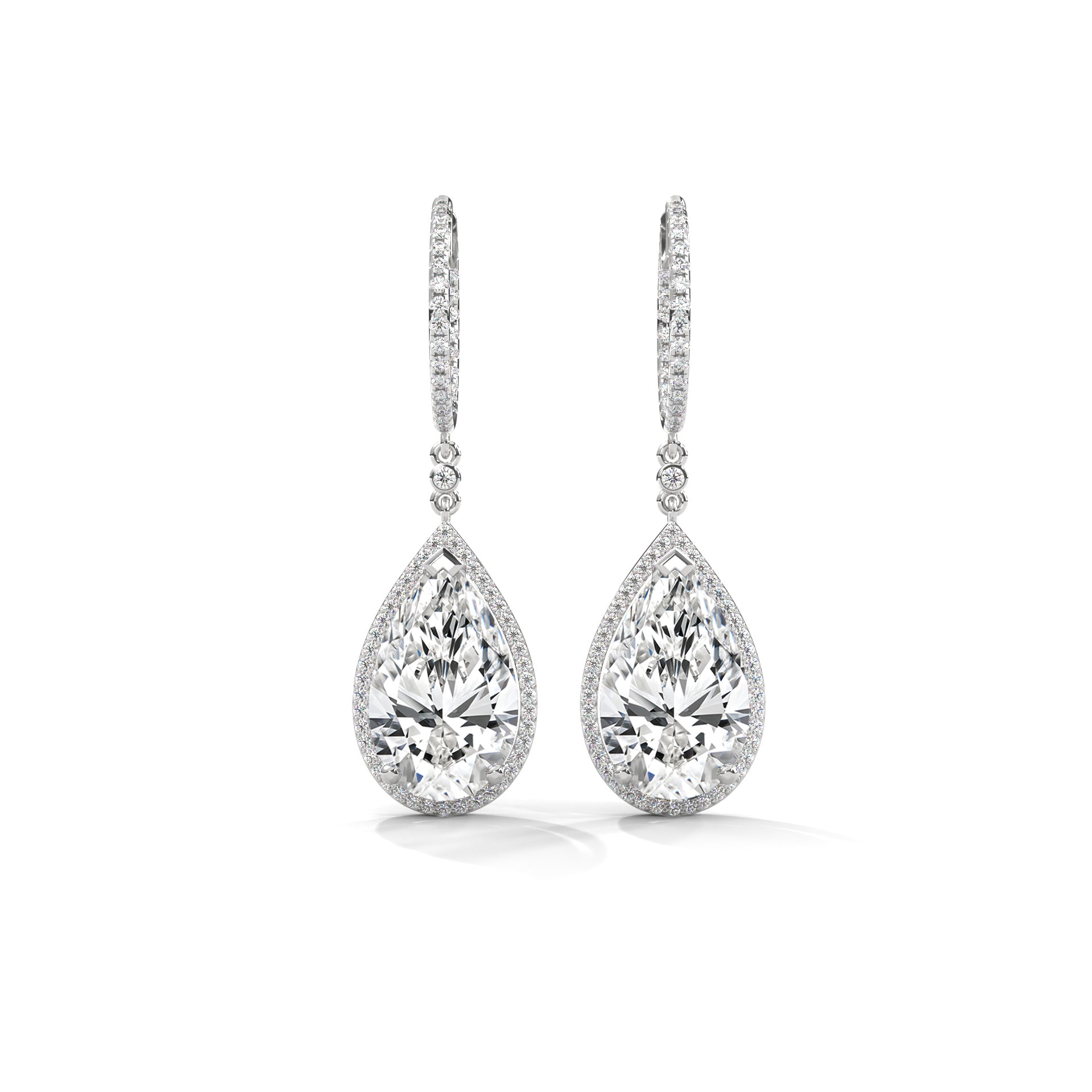 Pear Halo Diamond Drop Hoop Earrings
