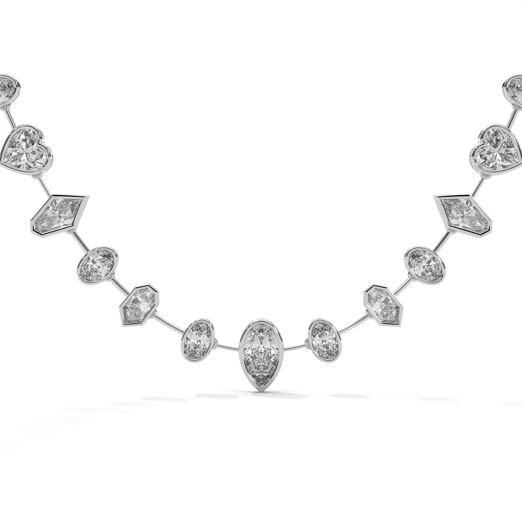 Multi Shape Diamond Station Necklace with Pear Center