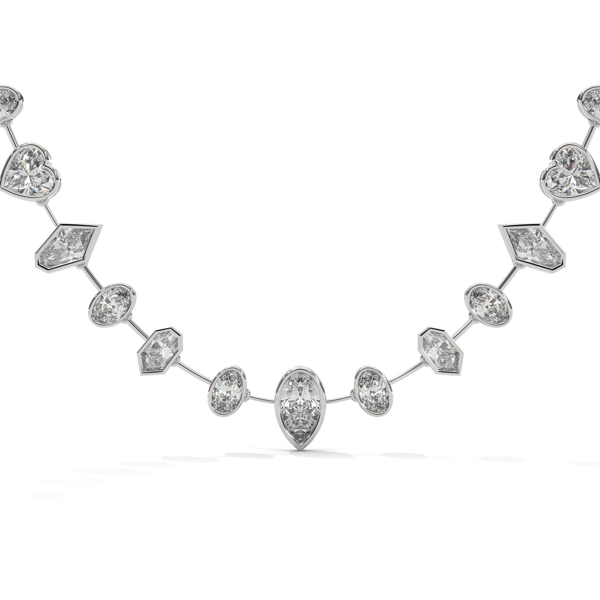 Multi Shape Diamond Station Necklace with Pear Center – view 7 of 9, lab grown diamond necklace | Jewelix Atelier