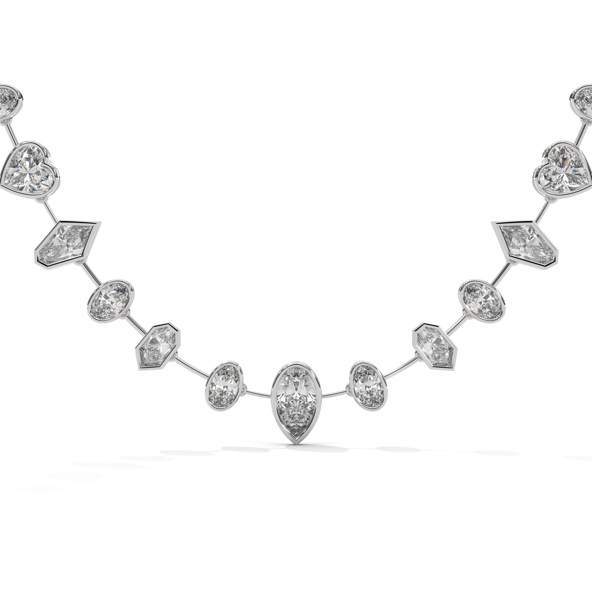 Multi Shape Diamond Station Necklace with Pear Center