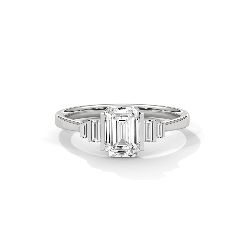 Emerald Cut Three Stone Diamond Engagement Ring