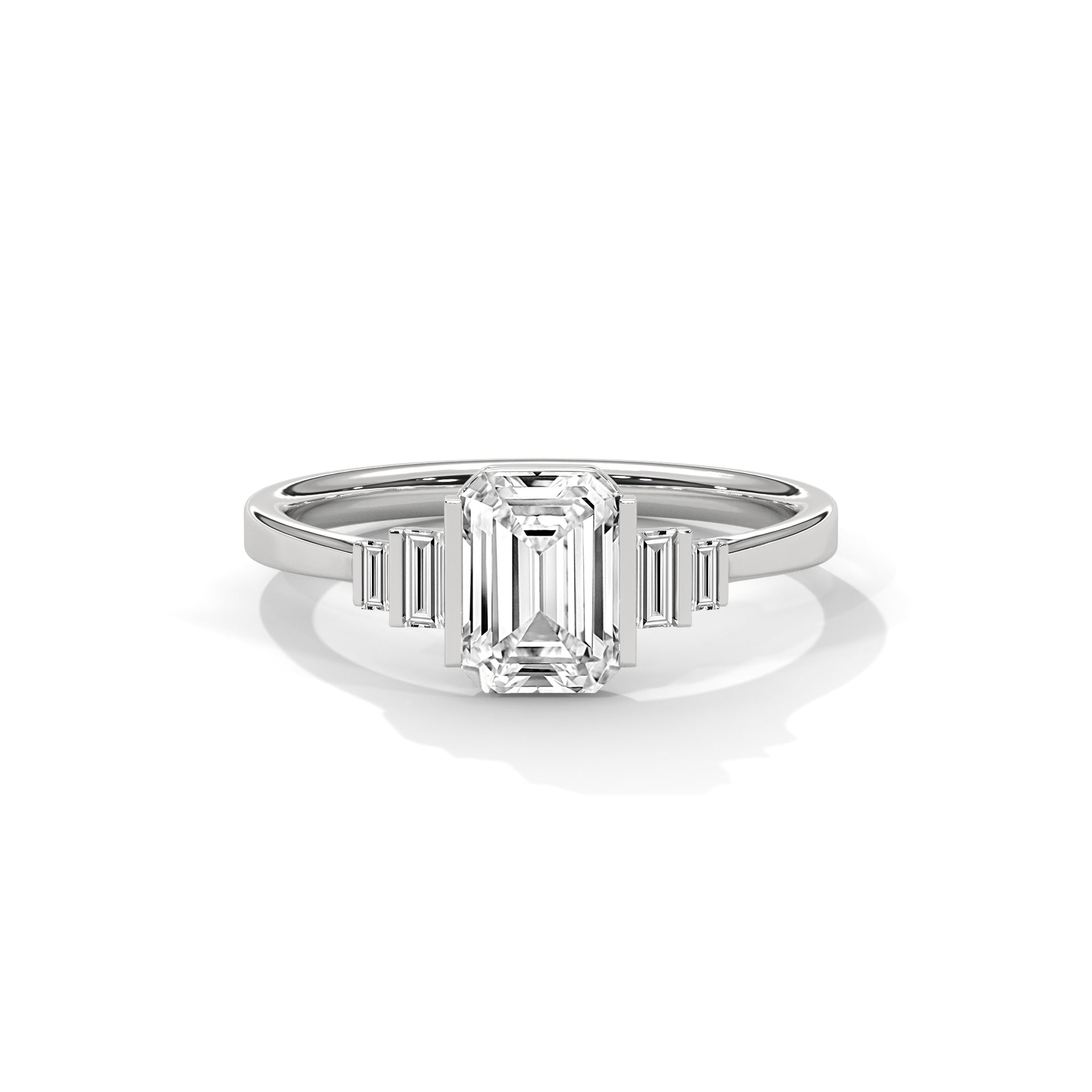 Emerald Cut Three Stone Diamond Engagement Ring
