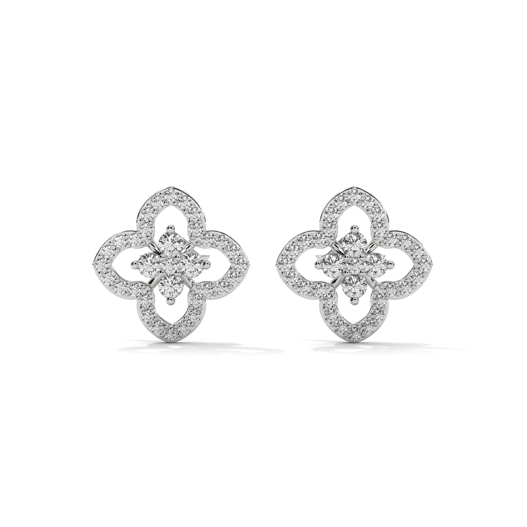 Floral Clover Diamond Stud Earrings