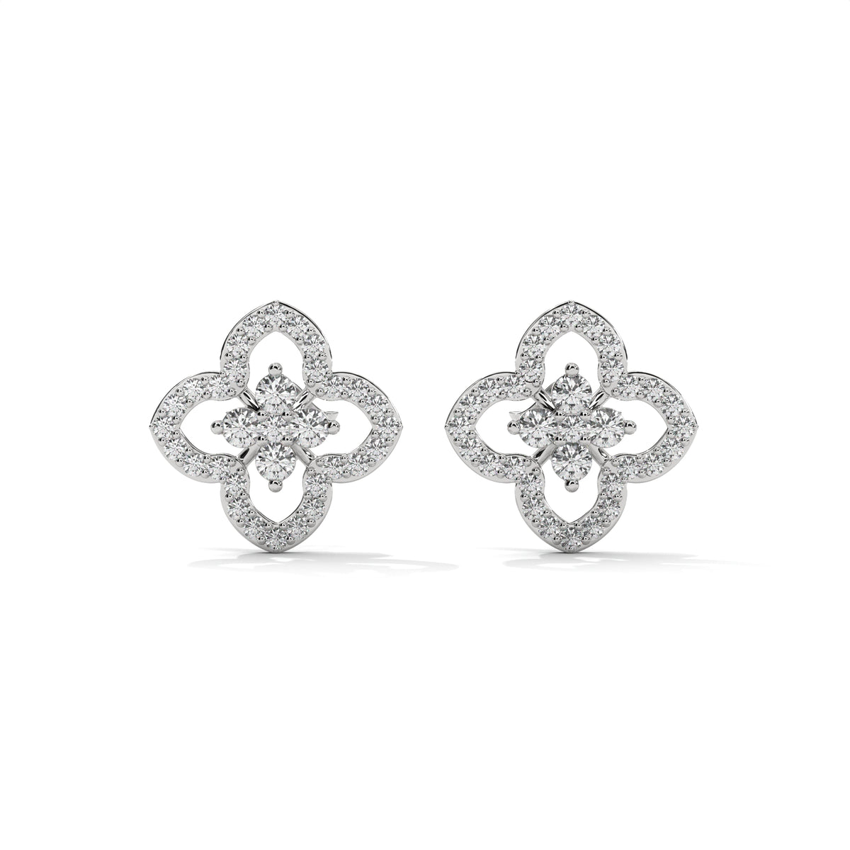 Floral Clover Diamond Stud Earrings — Jewelix Atelier