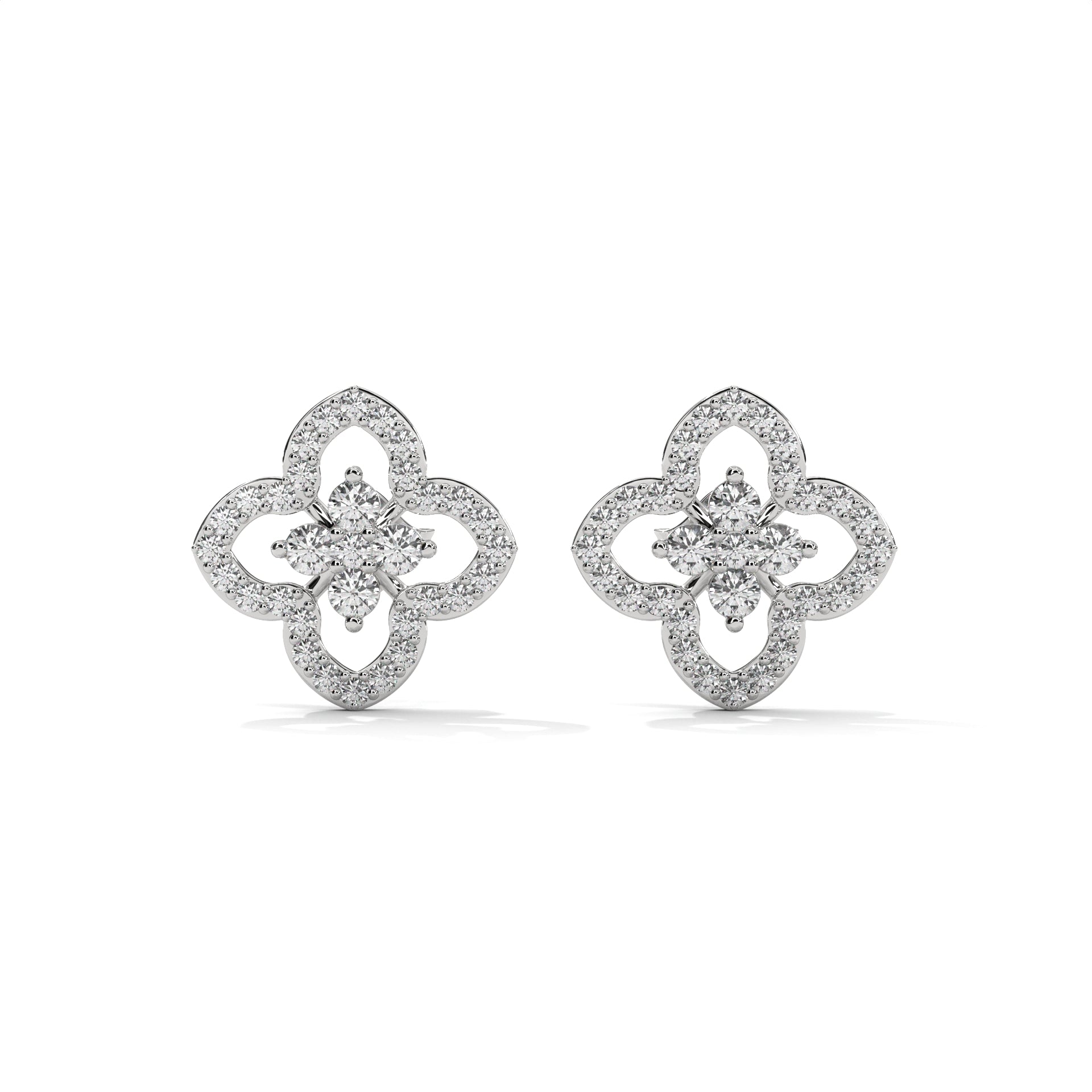 Floral Clover Diamond Stud Earrings