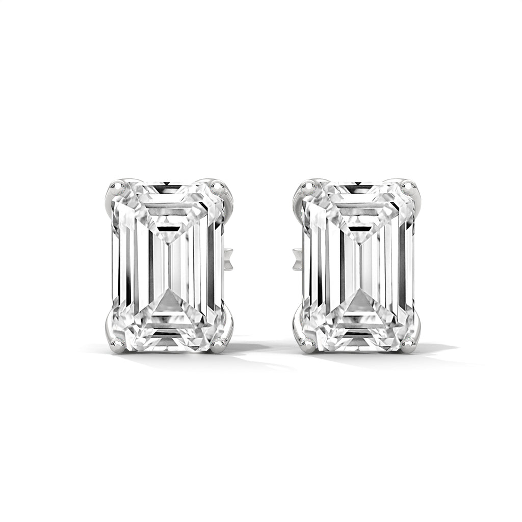 Emerald Cut Solitaire Diamond Stud Earrings