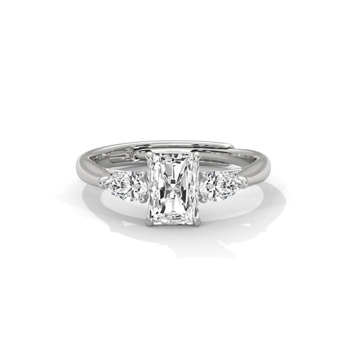 0.50 CTW Radiant Cut Three Stone Lab Grown Diamond with Pear Side Stones Engagement Ring — Jewelix Atelier