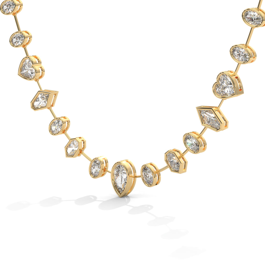 Multi Shape Diamond Station Necklace with Pear Center