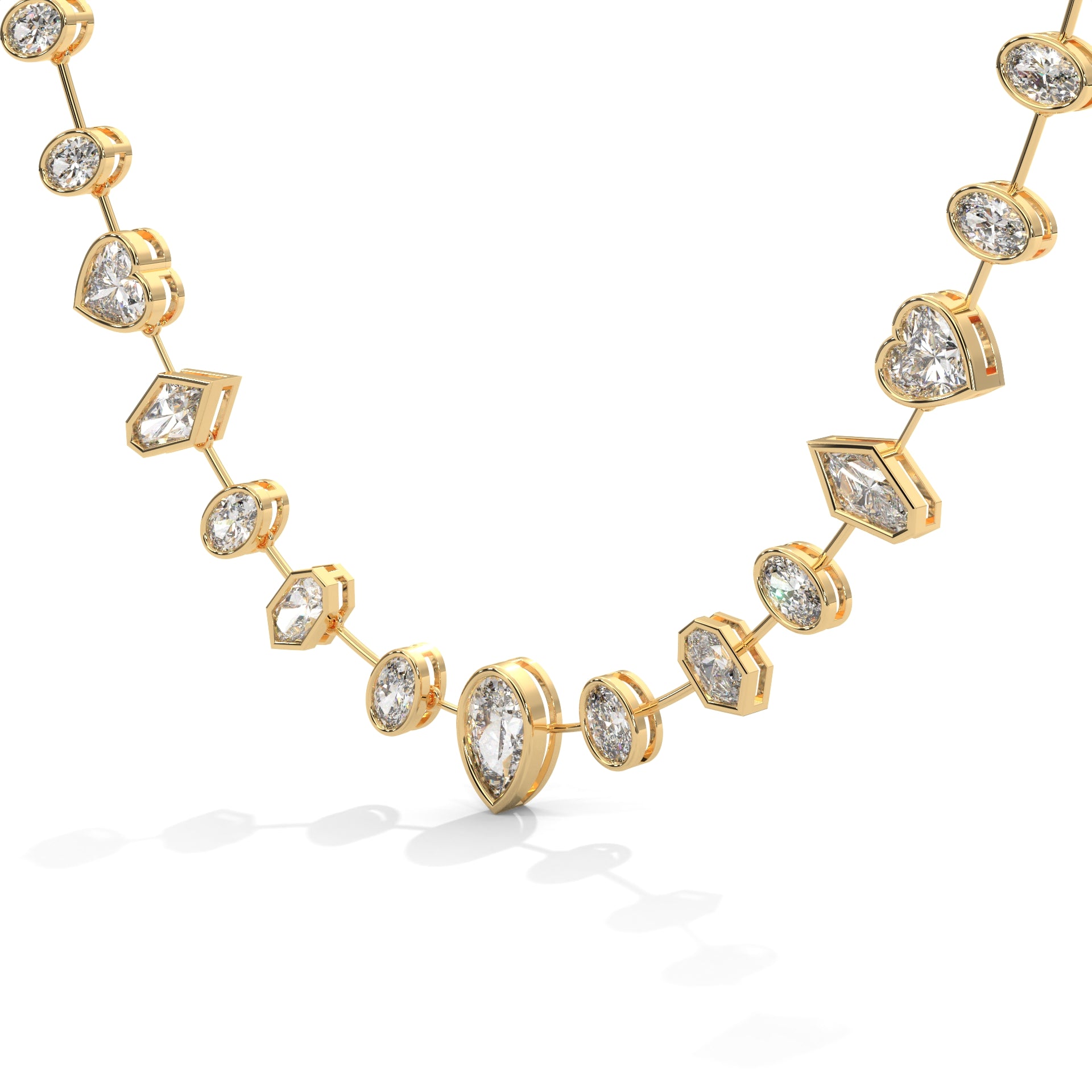 Multi Shape Diamond Station Necklace with Pear Center