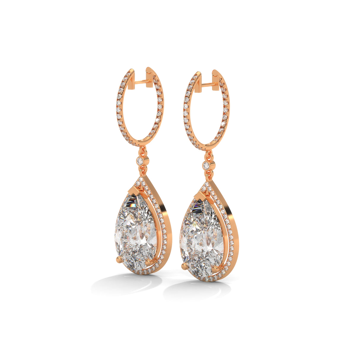 Pear Halo Diamond Drop Hoop Earrings, gallery image — Jewelix Atelier