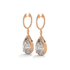 Pear Halo Diamond Drop Hoop Earrings