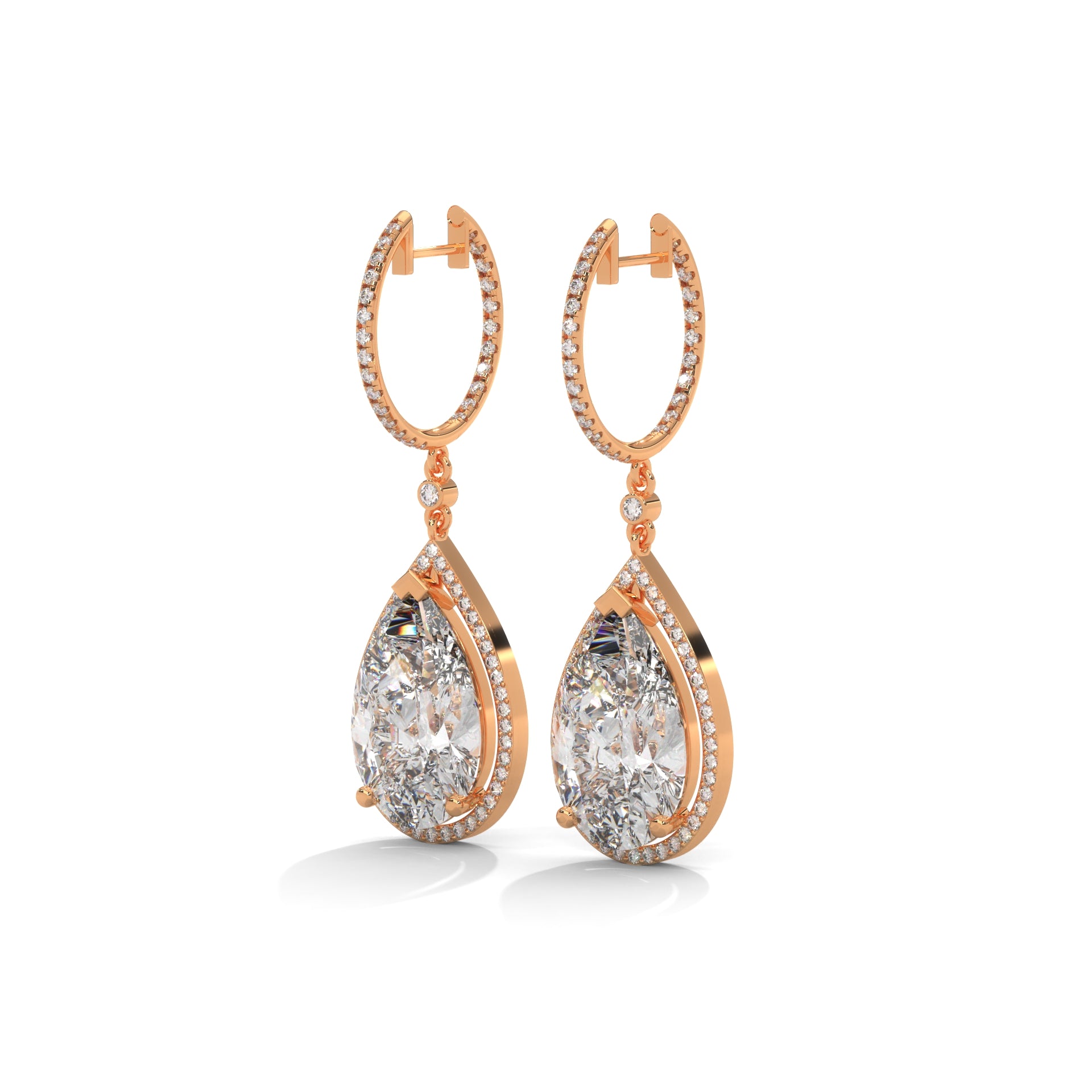 Pear Halo Diamond Drop Hoop Earrings