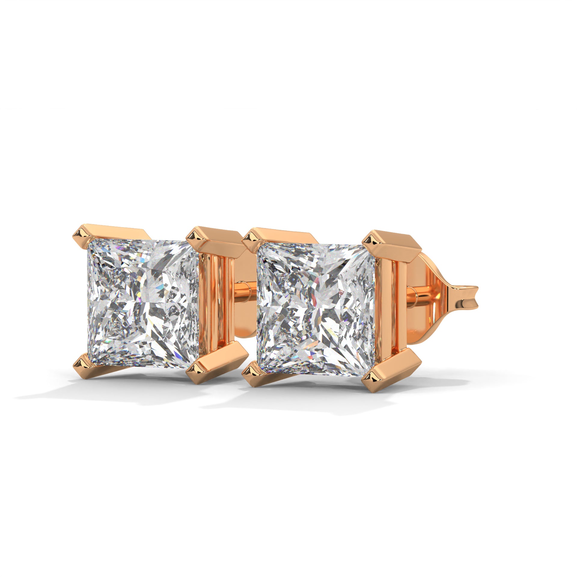Princess Cut Solitaire Diamond Stud Earrings