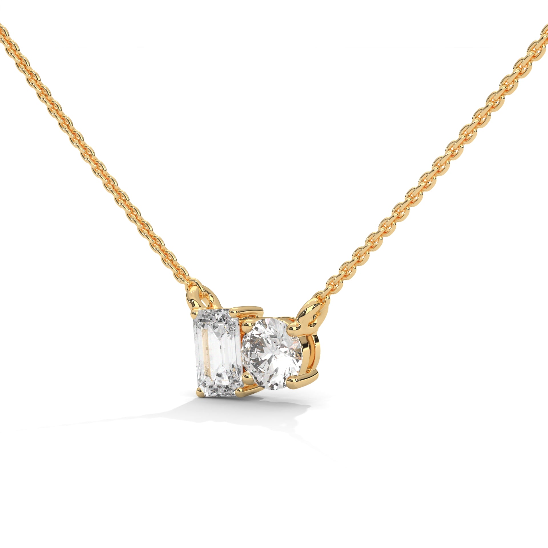 Emerald & Round Diamond Two Stone Pendant