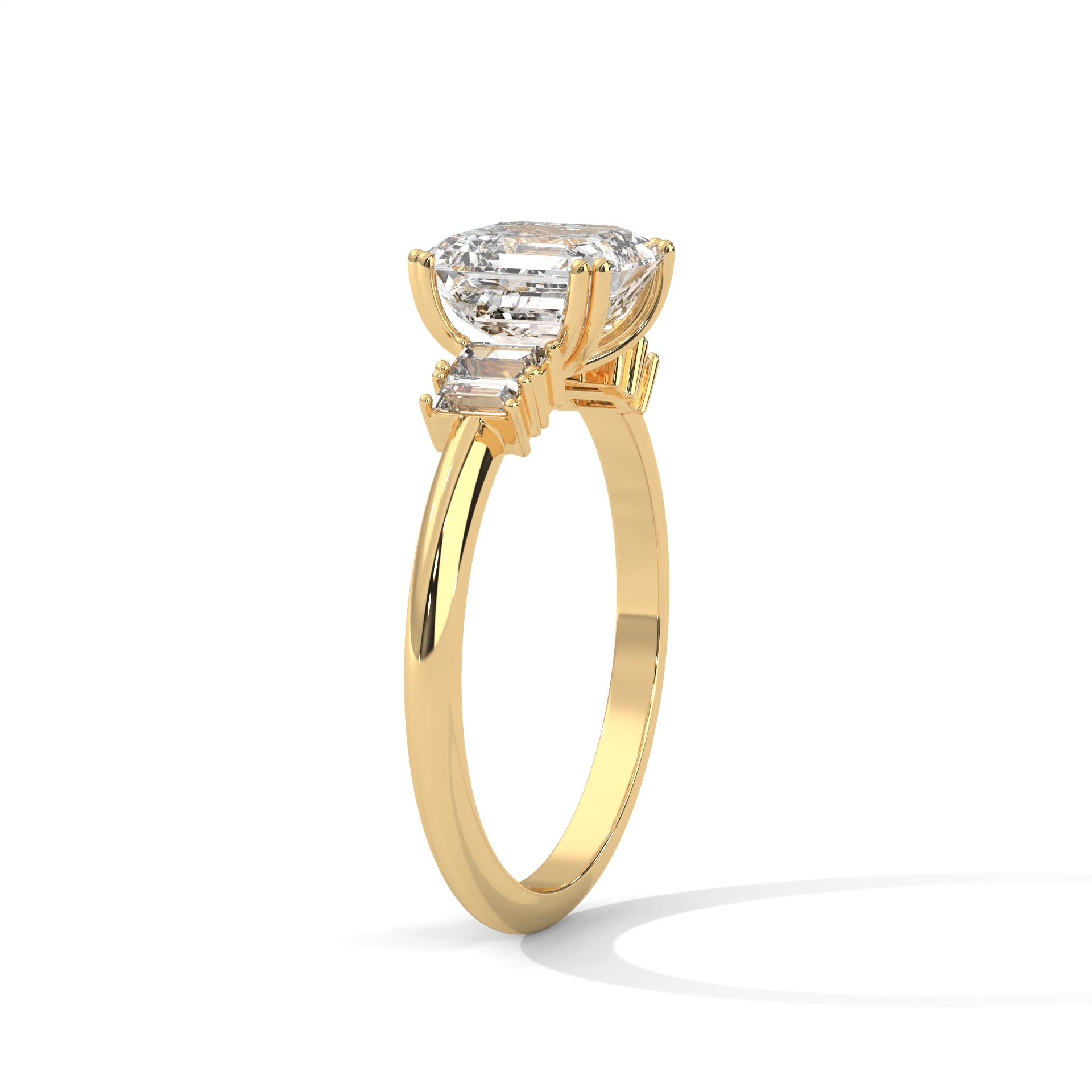 Asscher Cut Three Stone Diamond Engagement Ring