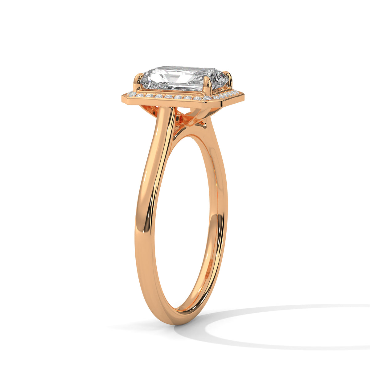 Emerald Cut Diamond Halo Engagement Ring – view 5 of 9, lab grown diamond ring | Jewelix Atelier