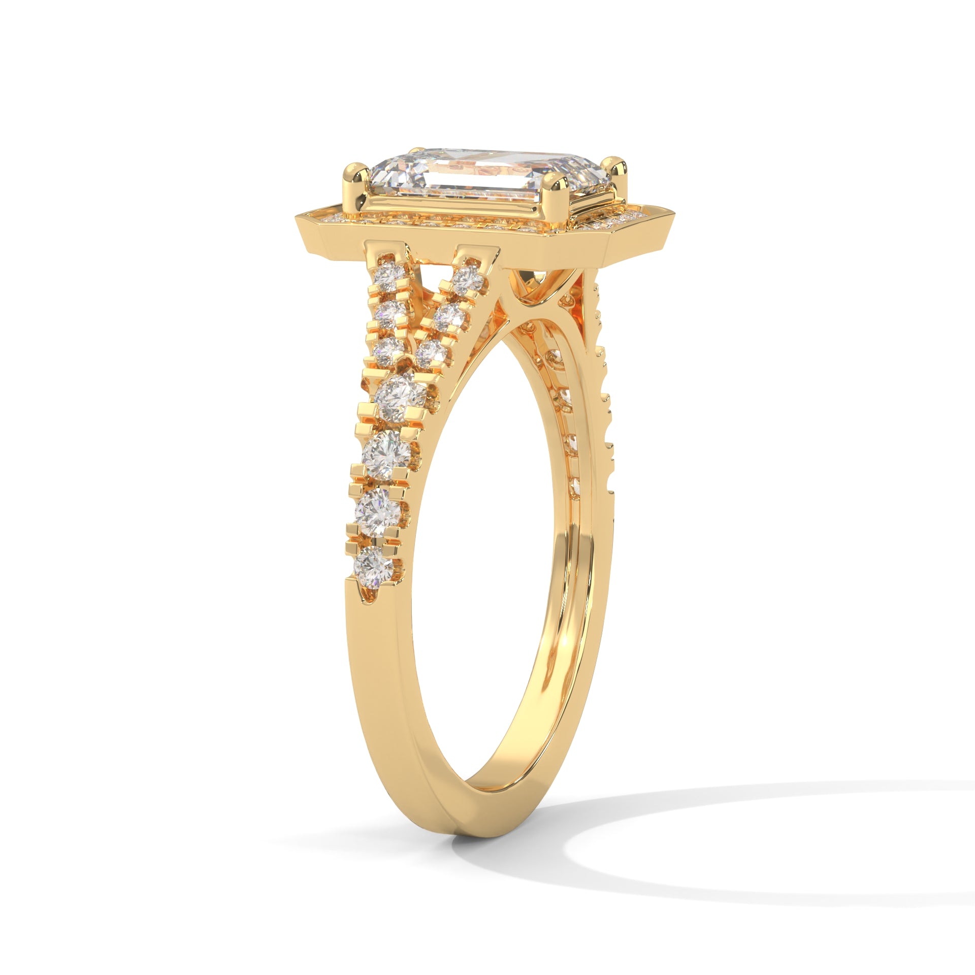 Emerald Cut Hexagon Halo Diamond Ring