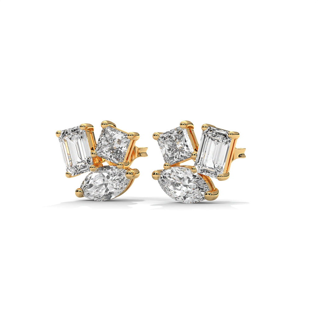 Mixed Shape Diamond Cluster Stud Earrings