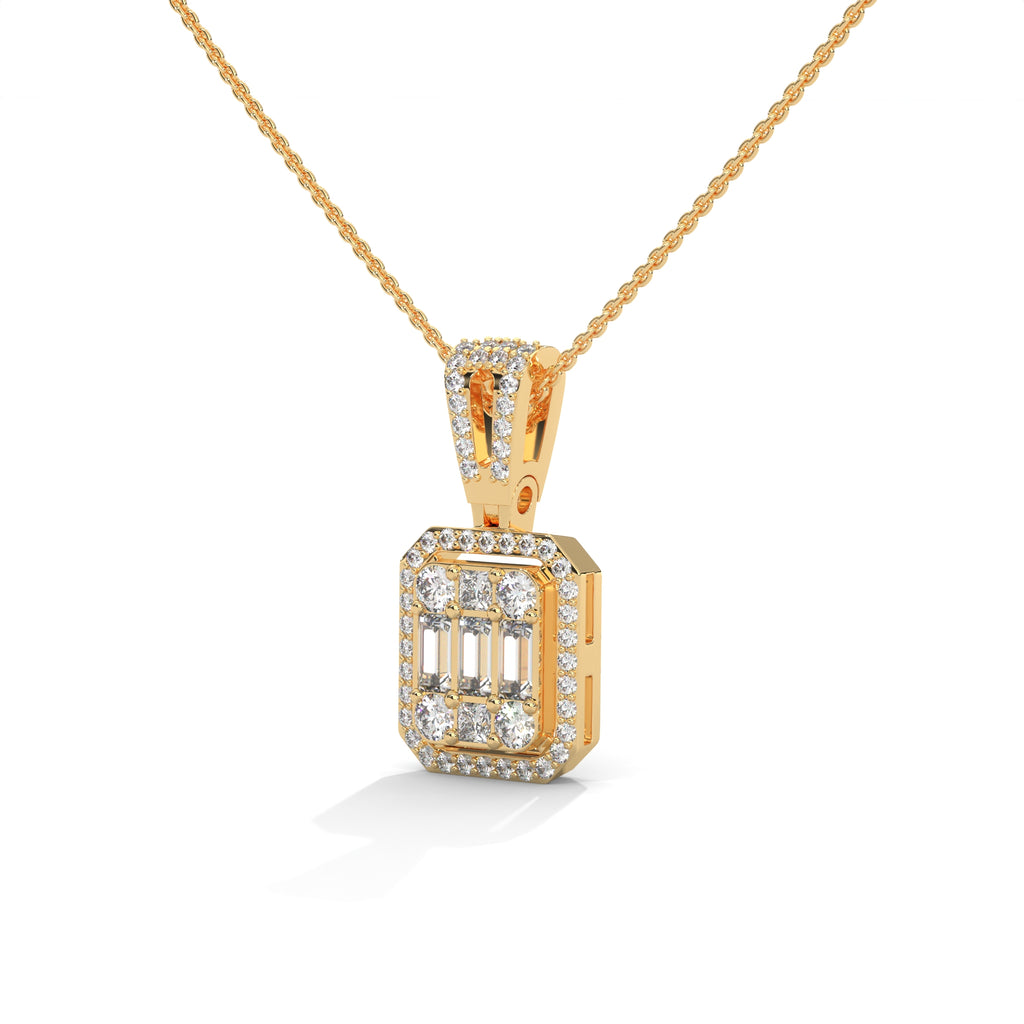 Baguette & Round Diamond Halo Pendant
