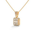 Baguette & Round Diamond Halo Pendant