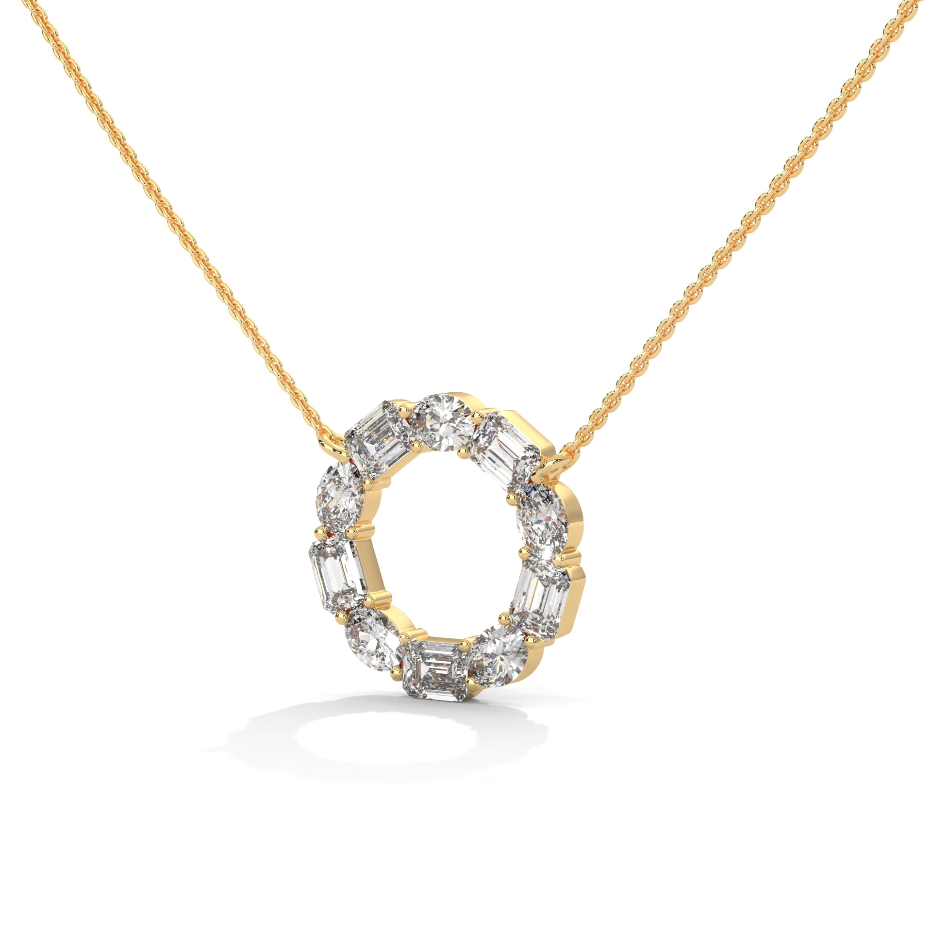 Emerald & Oval Diamond Circle Pendant