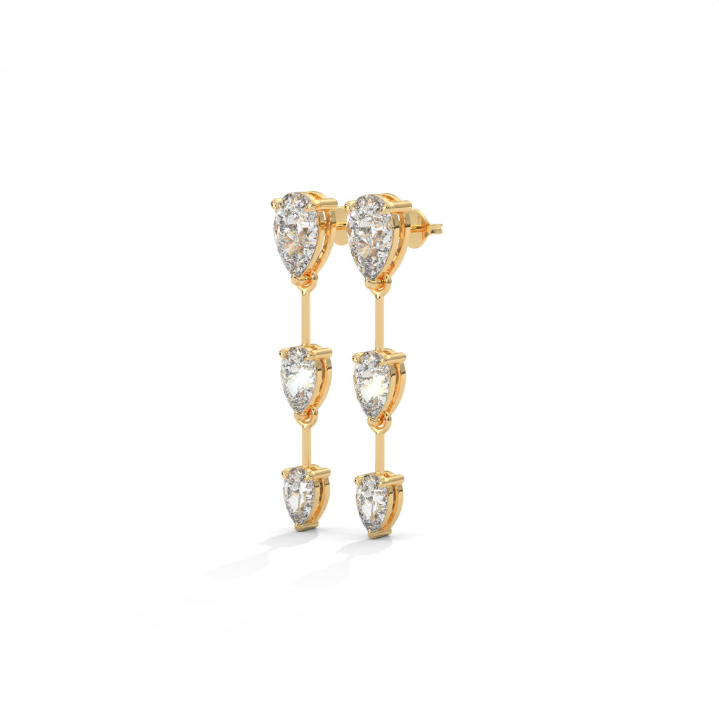 Pear Cut Three Station Drop Diamond Earrings