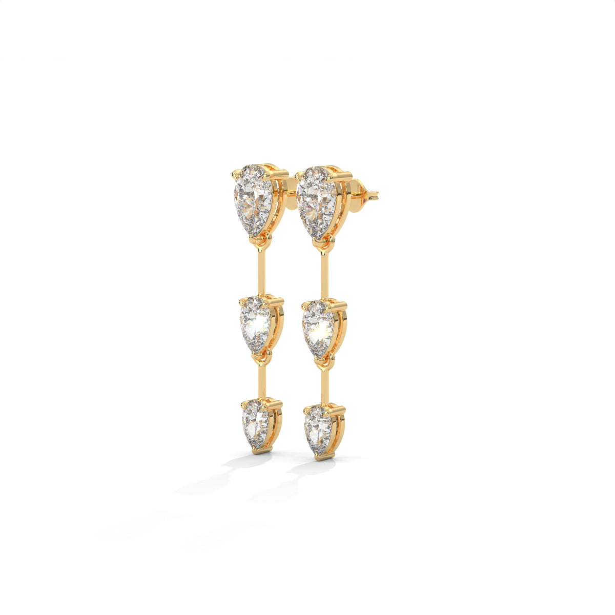 Pear Cut Three Station Drop Diamond Earrings, side angle — Jewelix Atelier