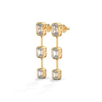 Emerald Cut Three Station Drop Diamond Earrings