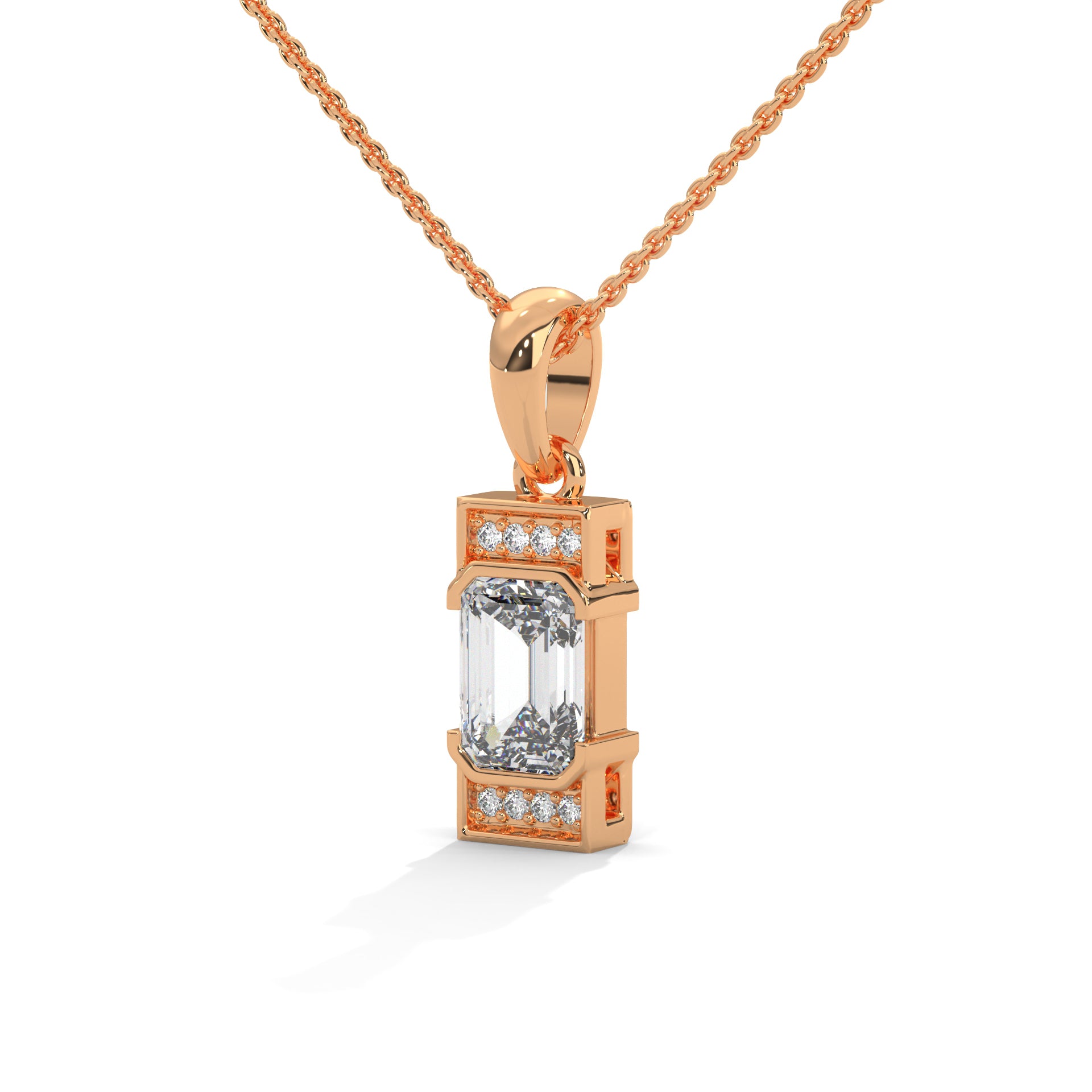 Emerald Cut Diamond Halo Pendant
