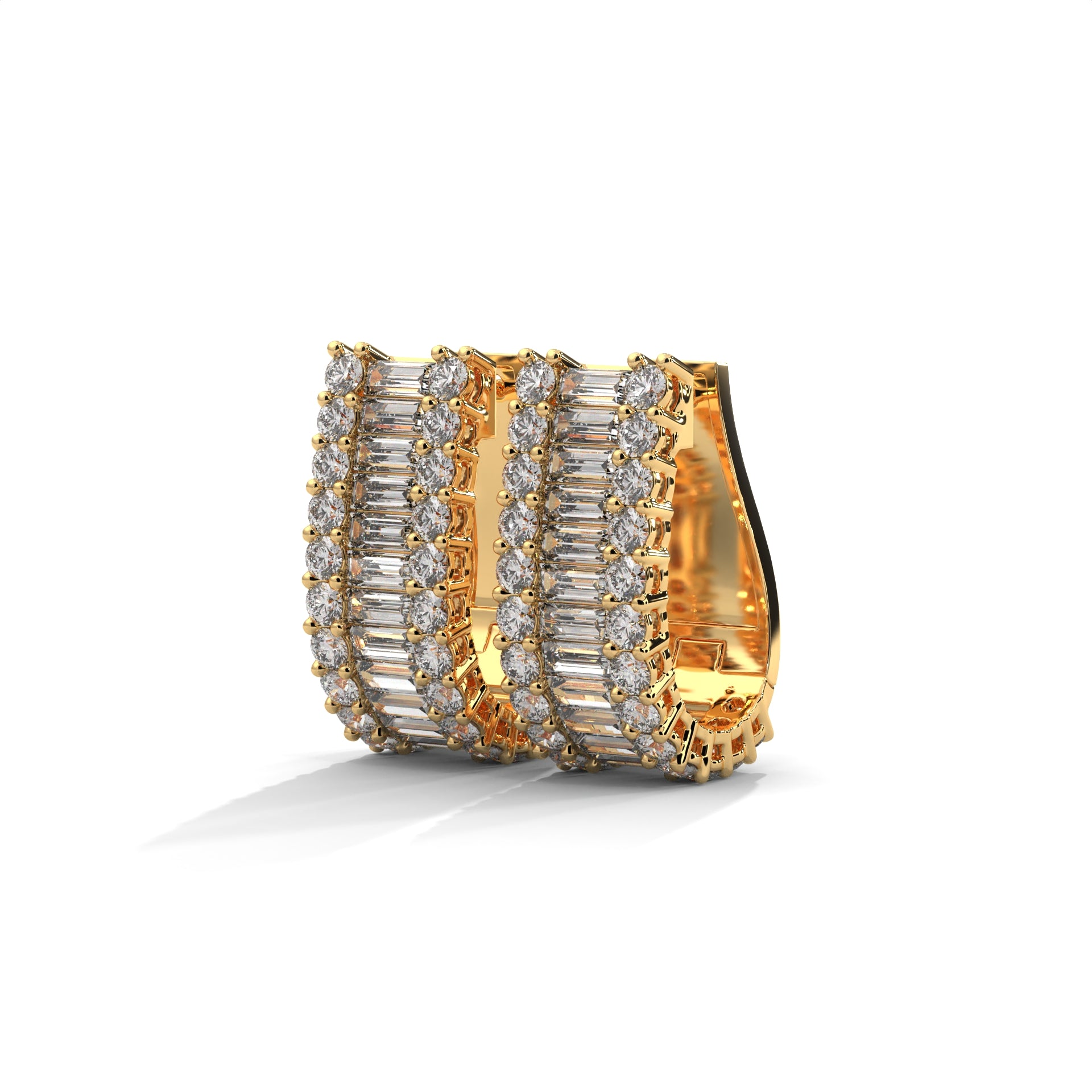 Baguette & Round Diamond Statement Hoop Earrings