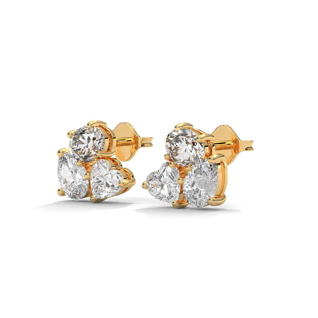 Mixed Shape Diamond Cluster Stud Earrings