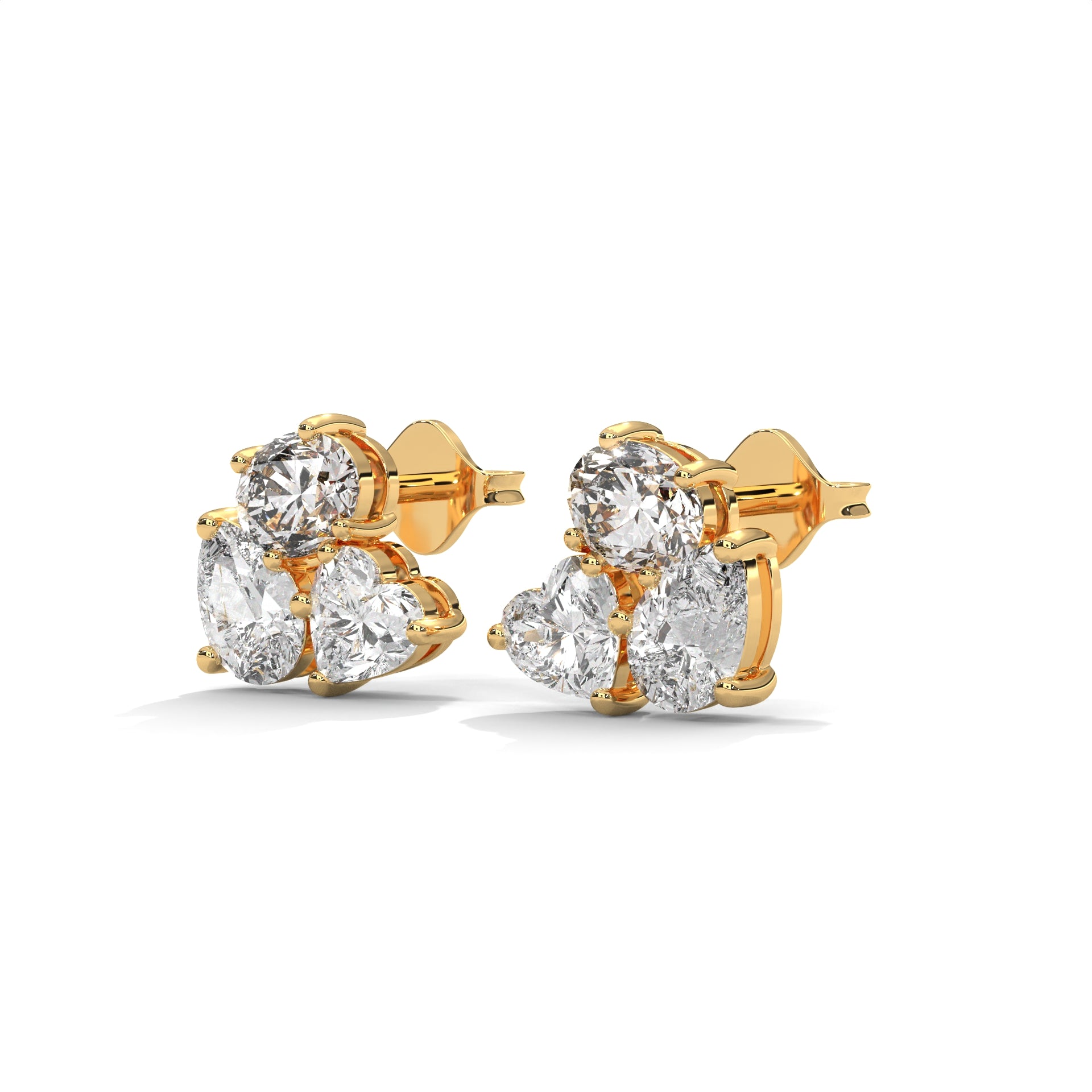 Mixed Shape Diamond Cluster Stud Earrings