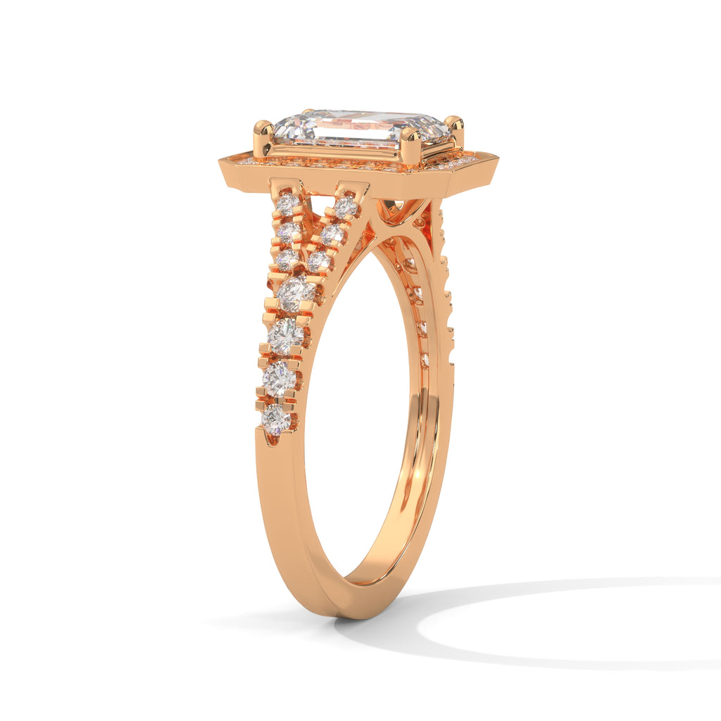 Emerald Cut Hexagon Halo Diamond Ring