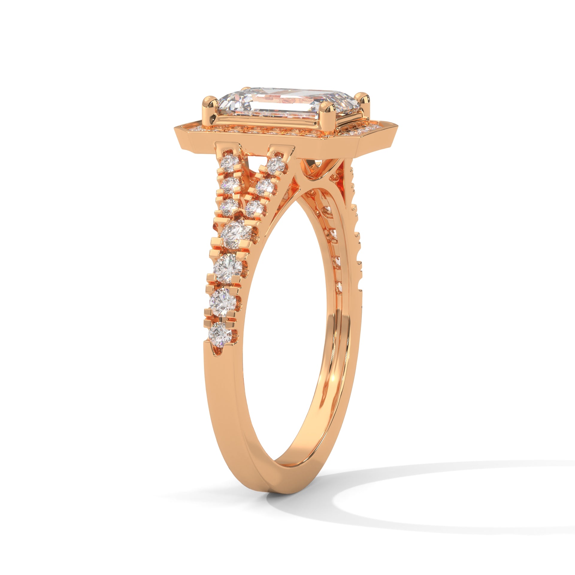 Emerald Cut Hexagon Halo Diamond Ring