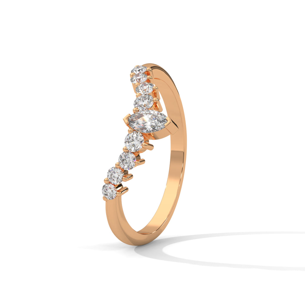 Marquise & Round Diamond Chevron Ring
