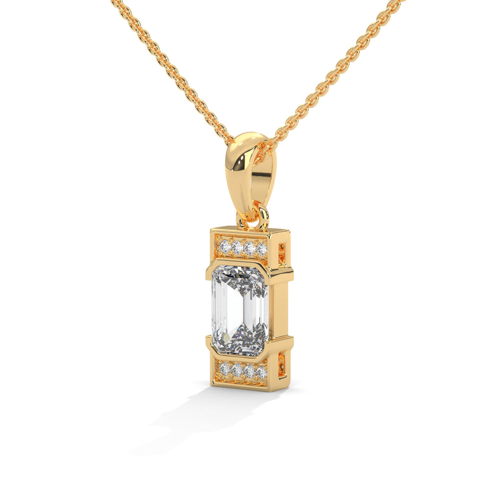 Emerald Cut Diamond Halo Pendant
