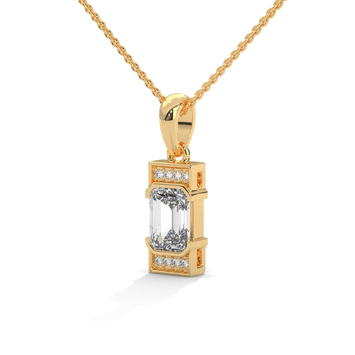 Emerald Cut Diamond Halo Pendant – view 5 of 9, lab grown diamond necklace | Jewelix Atelier