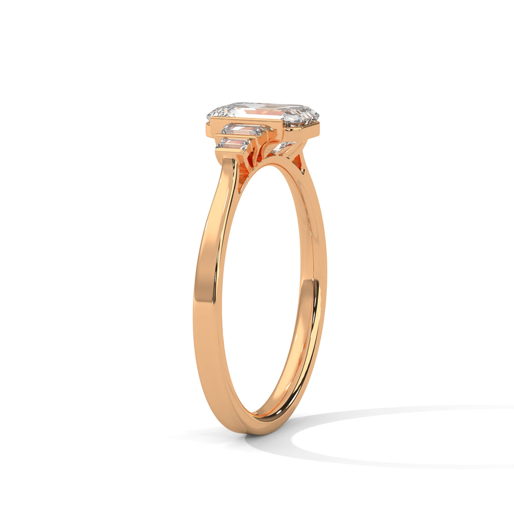 Emerald Cut Three Stone Diamond Engagement Ring