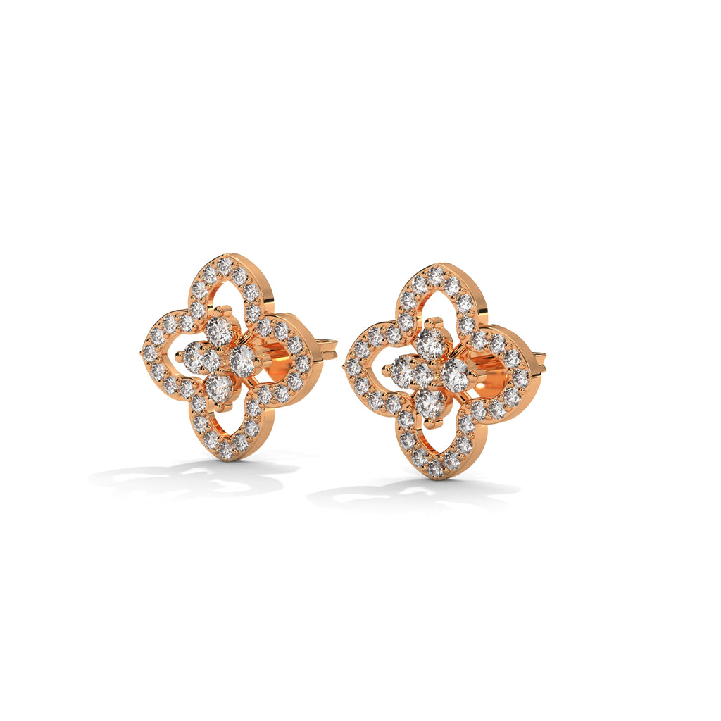 Floral Clover Diamond Stud Earrings