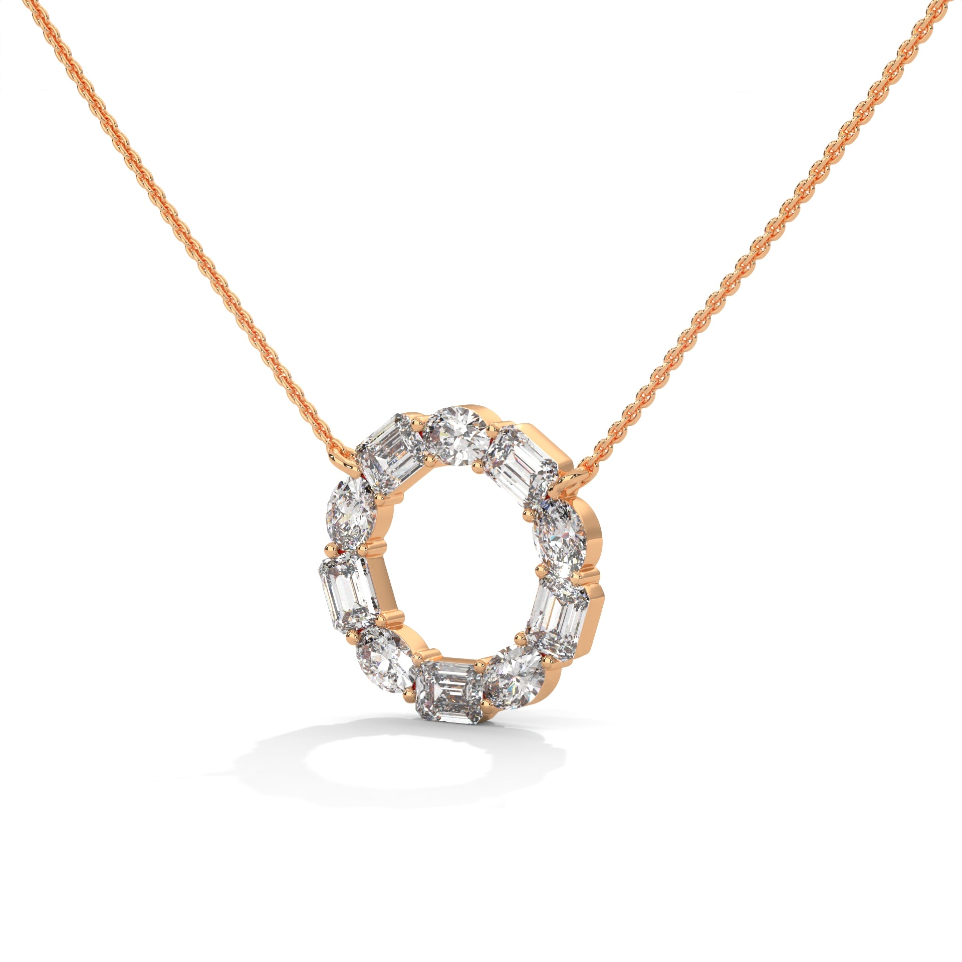 Emerald & Oval Diamond Circle Pendant