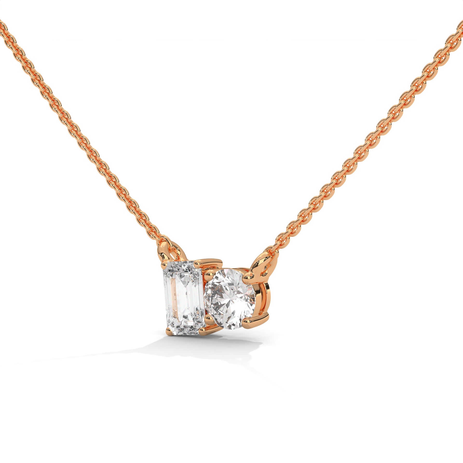 Emerald & Round Diamond Two Stone Pendant