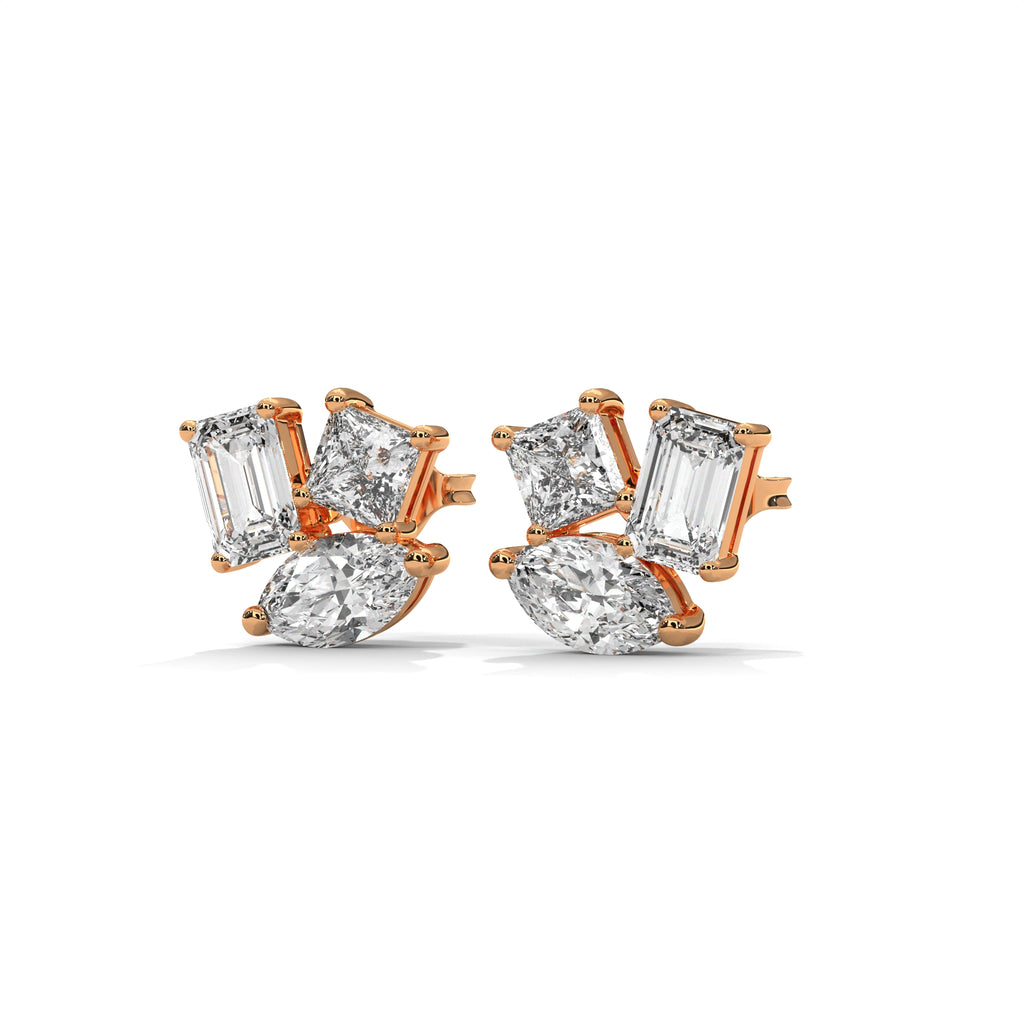 Mixed Shape Diamond Cluster Stud Earrings