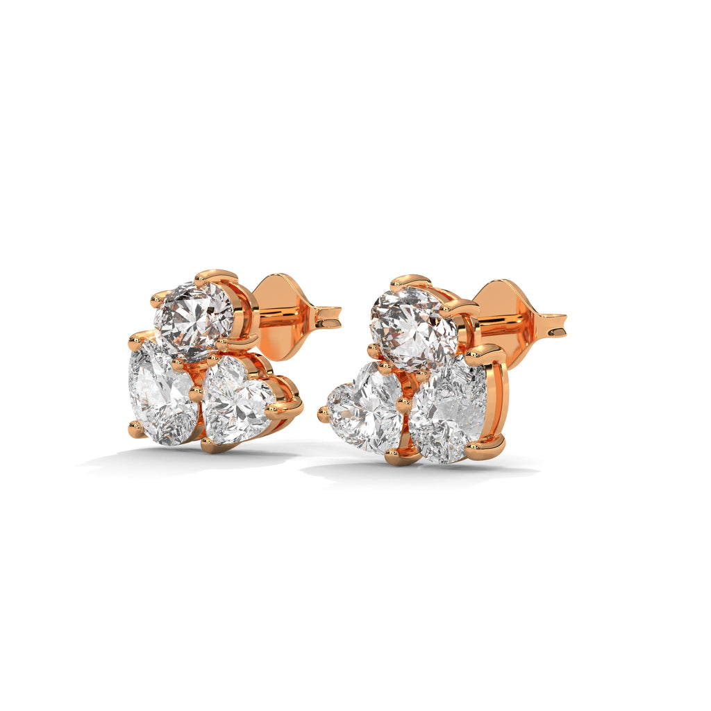 Mixed Shape Diamond Cluster Stud Earrings