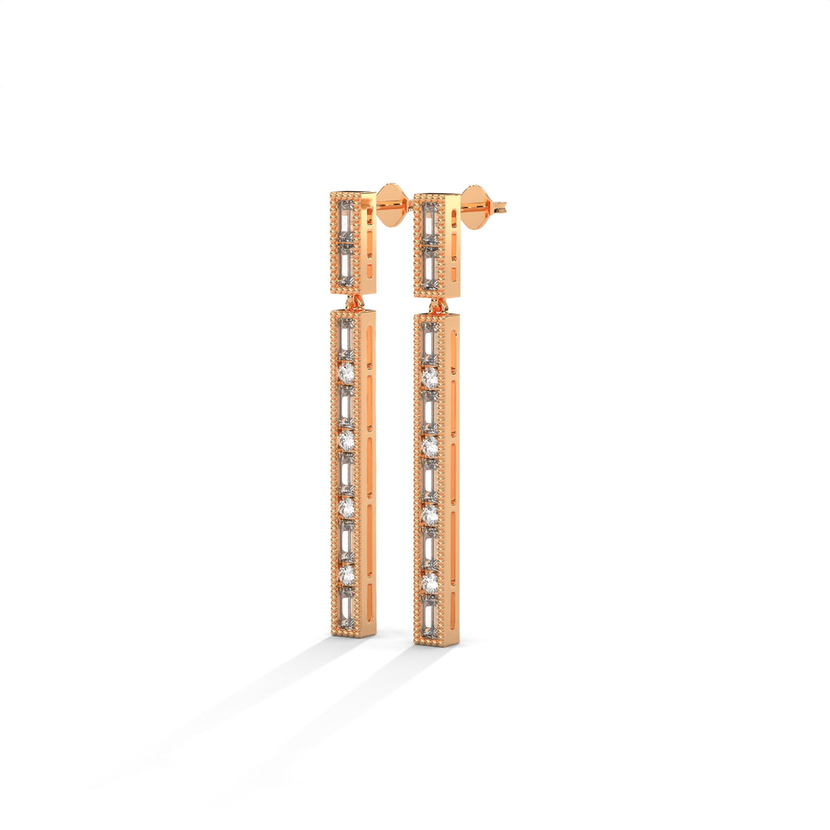 Baguette & Round Diamond Bar Drop Earrings, gallery image — Jewelix Atelier