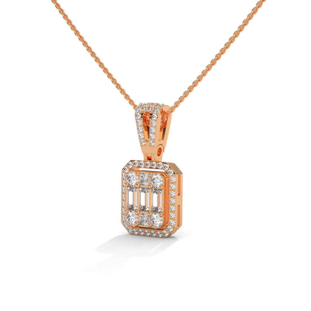 Baguette & Round Diamond Halo Pendant